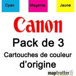 Canon - CLI - 521CMY - Pack de 3 cartouches d'encre couleur : cyan / magenta / jaune - 2934B010 / 2934B007 Canon - CLI - 521CMY - Pack de 3 cartouches d'encre couleur : cyan / magenta / jaune - 2934B010 / 2934B007