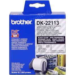 Brother - DK-22113 - Ruban transparent continu support film adhésif de 30 m et largeur 62 mm Brother - DK-22113 - Ruban transparent continu support film adhésif de 30 m et largeur 62 mm