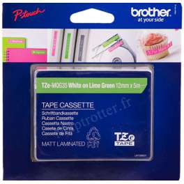 Brother - TZE-MQG35 - Ruban - 12 mm Blanc/ Vert citron mat Brother - TZE-MQG35 - Ruban - 12 mm Blanc/ Vert citron mat