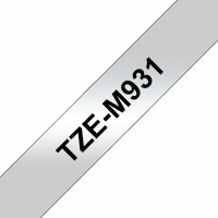 Brother - TZE-M931 - Etiquettes - Noir sur Argent Mat - 12 mm - Rouleau (1,2 cm x 8 m) - métallique laminé