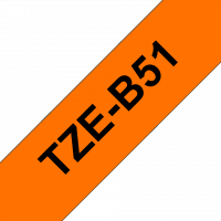 Brother - TZE-B51 - Etiquettes - Noir sur Orange Fluo - 24 mm - Rouleau (2,4 cm x 8 m) - autocollant laminé
