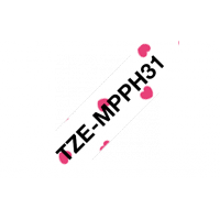 Brother - TZE-MPPH31 - Etiquettes - Noir sur motif à cœurs roses, 12 mm de large - 4 m long - autocollant laminé