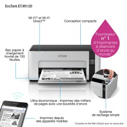 Epson - EcoTank ET-M1120 - Imprimante, jet d'encre, noir et blanc, A4, 15 ppm 