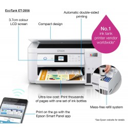 Epson  - EcoTank ET-2856 - Multifonction, impression, copie, scan, jet d'encre, Couleur, A4, pas de chargeur de document, recto 