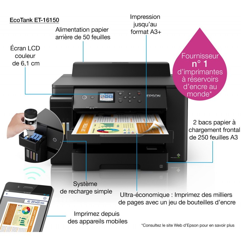 Epson - EcoTank ET-16150 - Imprimante, Jet d'encre, couleur, A3