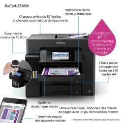 Epson - EcoTank ET-5850 -  Multifonction, impression, copie, scan, fax, Jet d’encre, Couleur, A4, recto verso  en impression, co