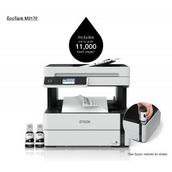 Epson - EcoTank ET-M3170 - Multifonction, impression, copie, scan, fax, jet d'encre, noir et blanc, A4, chargeur de document ADF