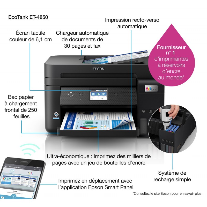 8 Recharges 102 Compatibles pour imprimantes Epson Ecotank - 2 Noir +