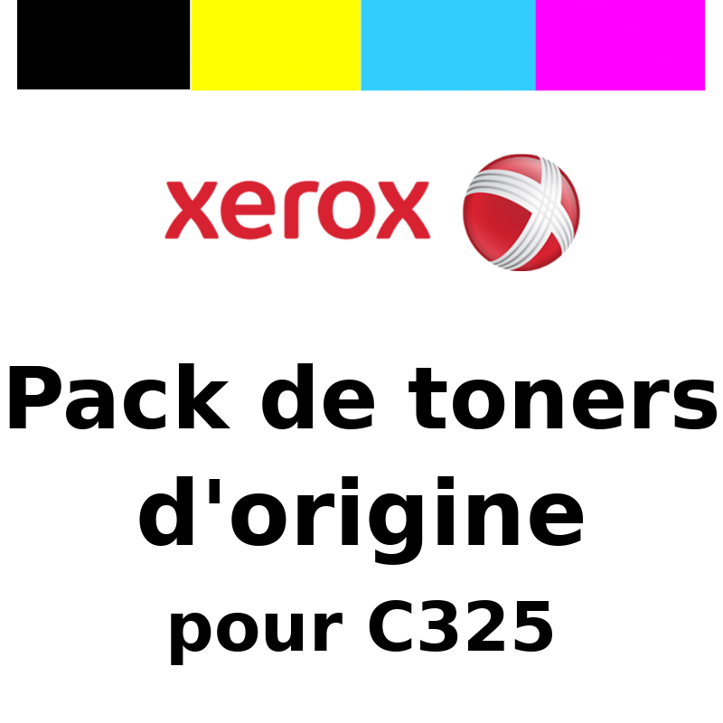 Pack 4 Toners d'origine pour Xerox C325, noir, cyan, jaune, magenta 1 800 pages couleurs et 2 200 pages noir 