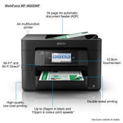 Epson - WorkForce Pro WF-4820DWF -  Multifonction (impression, copie, scan, fax) Jet d'encre, couleur, A4, Chargeur ADF,  recto verso uniquement en impression, 25 ppm