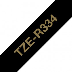 Brother - TZER334 - Brother TZe-R334 - Satin - or sur noir - Rouleau (1,2 cm x 4 m) 1 rouleau(x) bande de ruban - pour P/N: PTD215e
